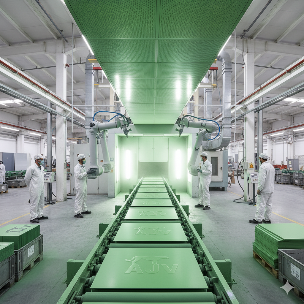 سقف آلومینیومی رنگی AJV؛ سفارشی‌سازی تایل‌ها با پوشش الکترواستاتیک برای هر سلیقه‌ای