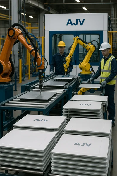 کارخانه تولید تایل آلومینیومی، گریلیوم آلومینیومی، لوور آلومینیومی و دامپای آلومینیومی AJV